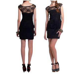 $168 ANTHOPOLOGIE Illusion Dress Large LBD Lace Yoke Comfort Stretch Side Zip